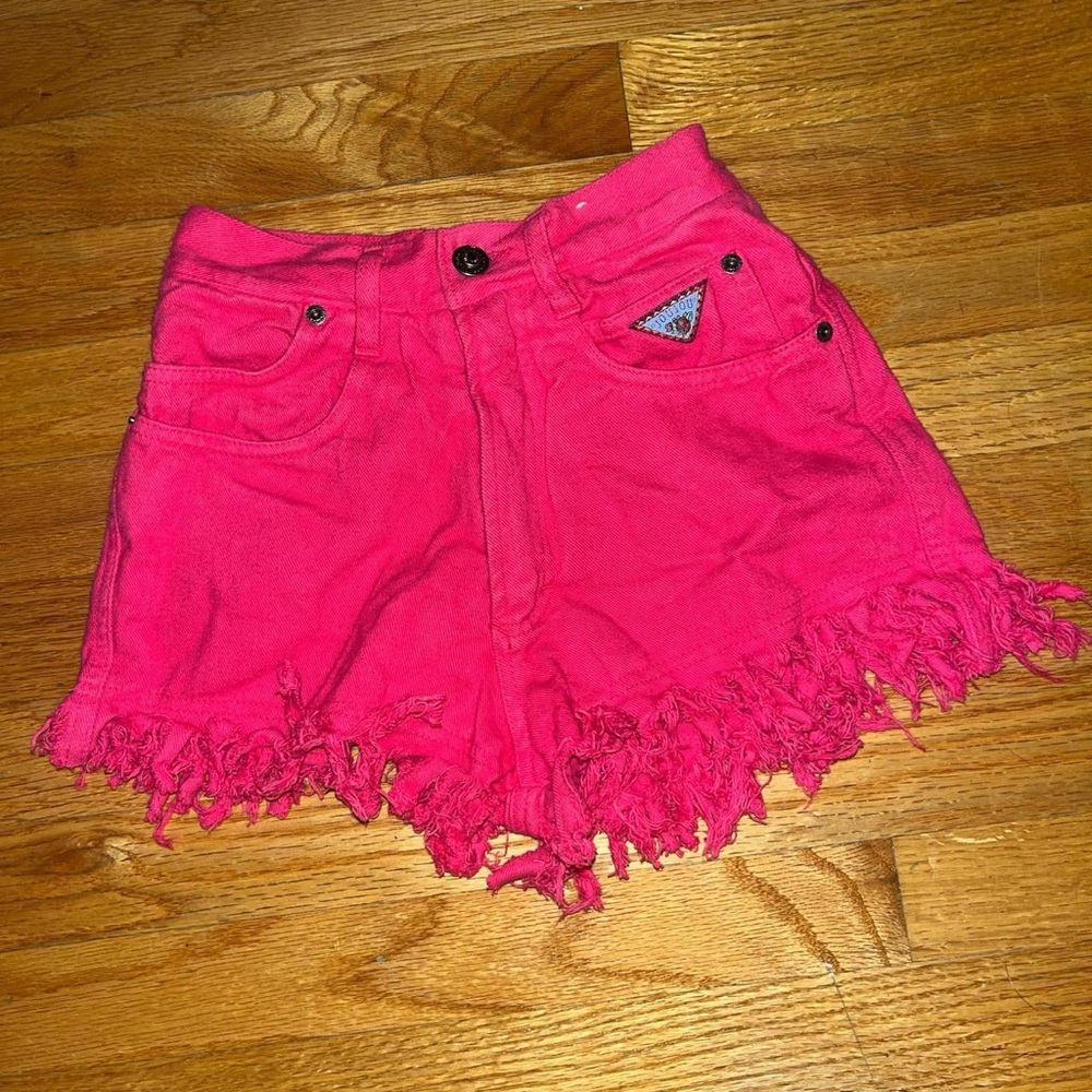 jou jou bright hot pink mini fray shorts vintage